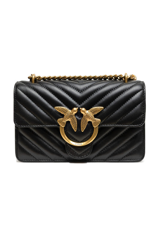 Shoulder Bag by PINKO for women in nylon polyurethane & suede cowhide leather black & chevron features an effortlessly chic silhouette with a secure zipper & buckle, ample built-in-compartments, and versatile shoulder-strap & adjustable-strap for effortlessly chic everyday luxury.