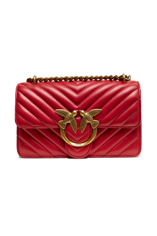 Shoulder Bag by PINKO for women in cotton & leather red & chevron features a effortless chic silhouette with a secure zipper & buckle, ample built-in-compartments, and versatile shoulder-strap & adjustable-strap for a effortless chic finish.