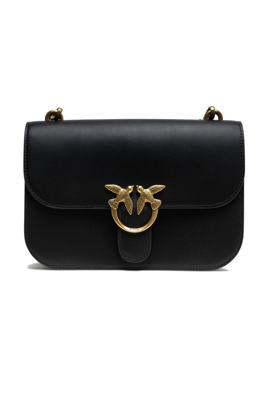 Medium Shoulder Bag by PINKO for women in cotton & suede leather black features a effortless sophistication silhouette, secured by a zipper & buckle with ample and versatile shoulder-strap & adjustable-strap for a effortless sophistication finish.