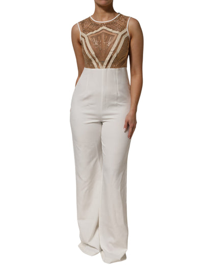 Mangano Women's Polyester Mesh & Crystal One-Piece - Beige White