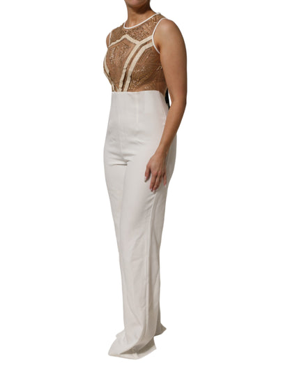 Mangano Women's Polyester Mesh & Crystal One-Piece - Beige White