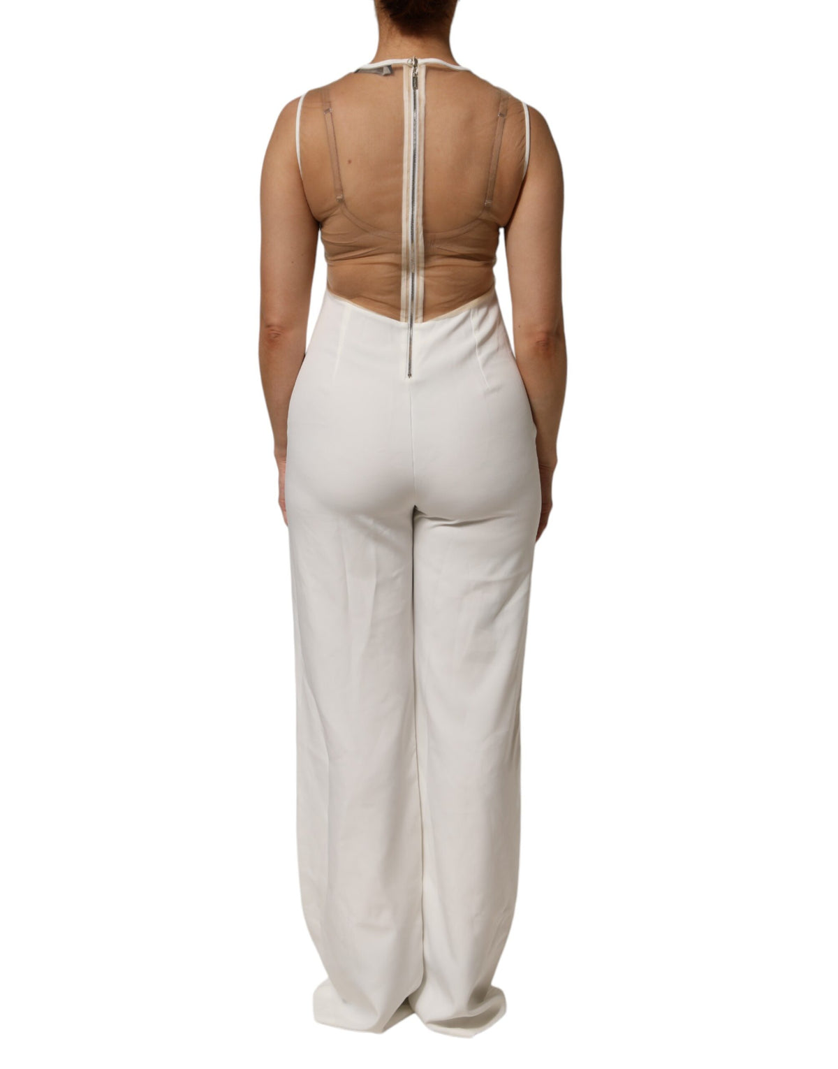 Mangano Women's Polyester Mesh & Crystal One-Piece - Beige White
