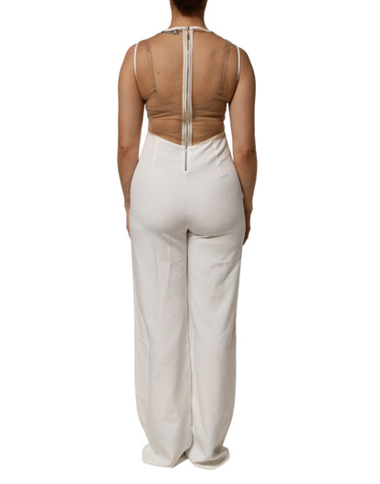 Mangano Women's Polyester Mesh & Crystal One-Piece - Beige White