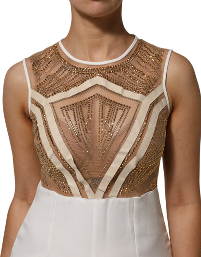 Mangano Women's Polyester Mesh & Crystal One-Piece - Beige White