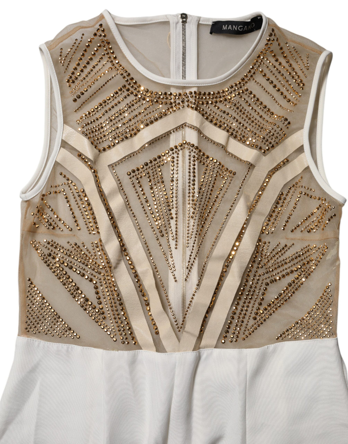 Mangano Women's Polyester Mesh & Crystal One-Piece - Beige White