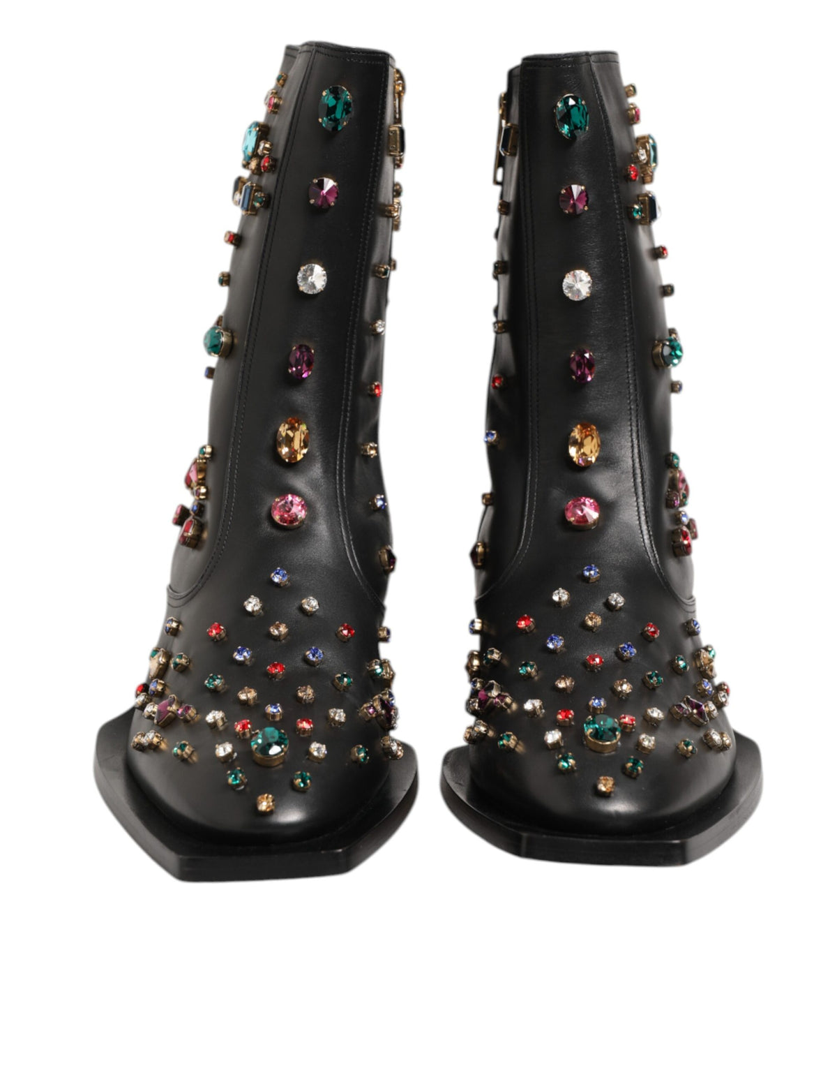 Dolce & Gabbana Men's Silk Viscose Calf & Goat Leather Ankle Short Boots - Black Multicolor