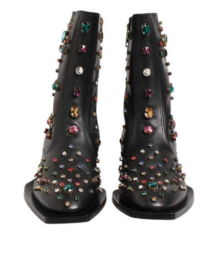 Dolce & Gabbana Men's Silk Viscose Calf & Goat Leather Ankle Short Boots - Black Multicolor