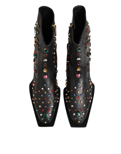 Dolce & Gabbana Men's Silk Viscose Calf & Goat Leather Ankle Short Boots - Black Multicolor