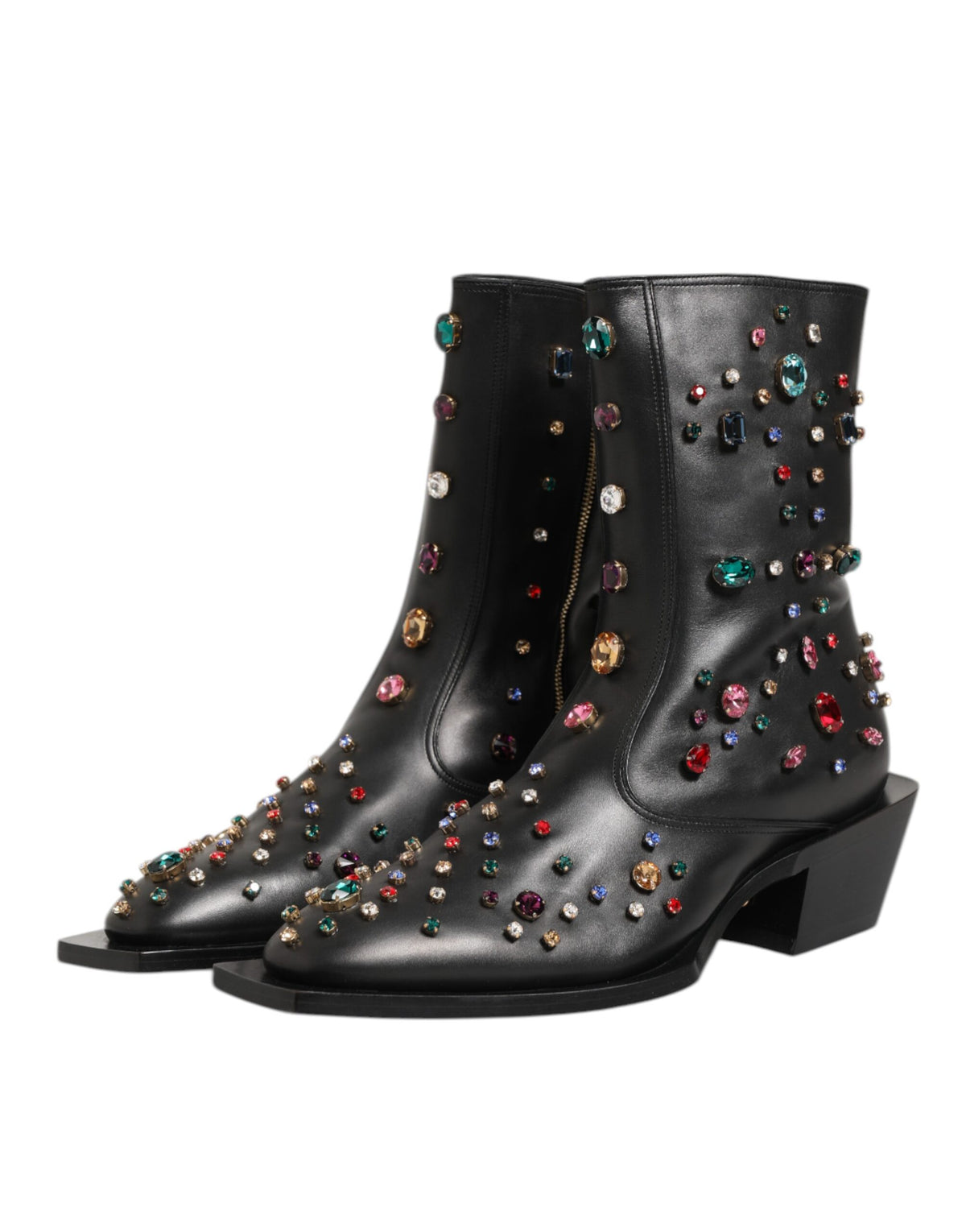 Dolce & Gabbana Men's Silk Viscose Calf & Goat Leather Ankle Short Boots - Black Multicolor