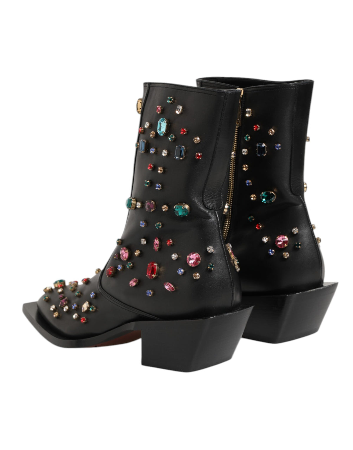 Dolce & Gabbana Men's Silk Viscose Calf & Goat Leather Ankle Short Boots - Black Multicolor