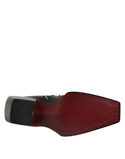 Dolce & Gabbana Men's Silk Viscose Calf & Goat Leather Ankle Short Boots - Black Multicolor