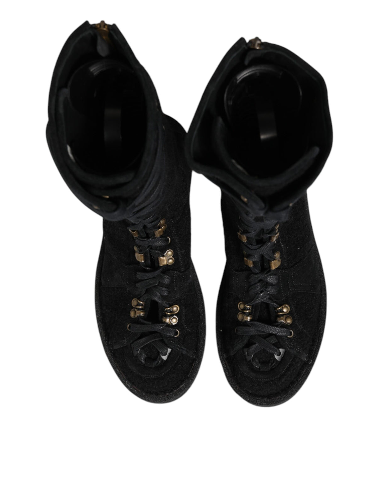 Dolce & Gabbana Men's Polyamide Calf & Goat Leather Alpaca Wool Flat Lace-Up Mid-Calf Boots - Black