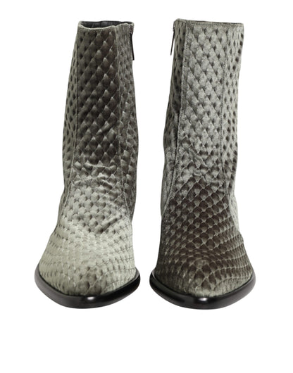 Dolce & Gabbana Men's Velvet Silk Cotton & Calf Leather Ankle Mid-Calf Short Boots - Gray