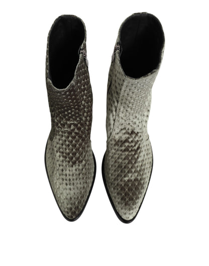 Dolce & Gabbana Men's Velvet Silk Cotton & Calf Leather Ankle Mid-Calf Short Boots - Gray