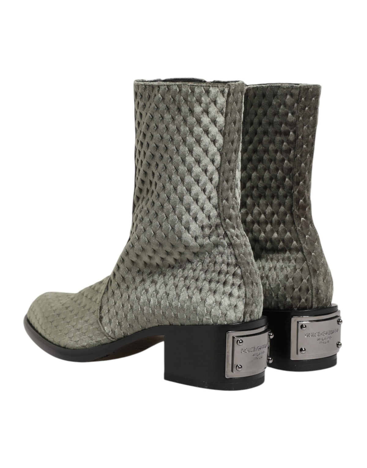 Dolce & Gabbana Men's Velvet Silk Cotton & Calf Leather Ankle Mid-Calf Short Boots - Gray