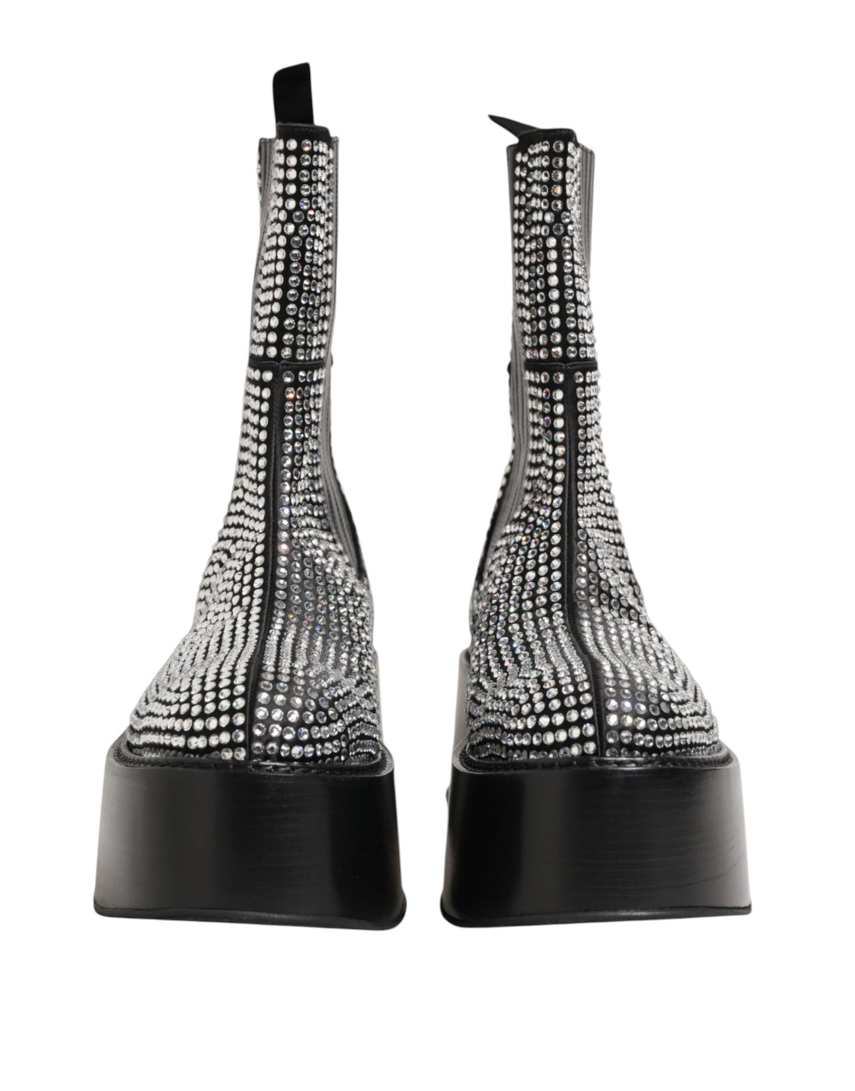 Dolce & Gabbana Men's Calf & Goat Leather Silk Crystal Ankle Chelsea Mid-Calf Short Boots - Black