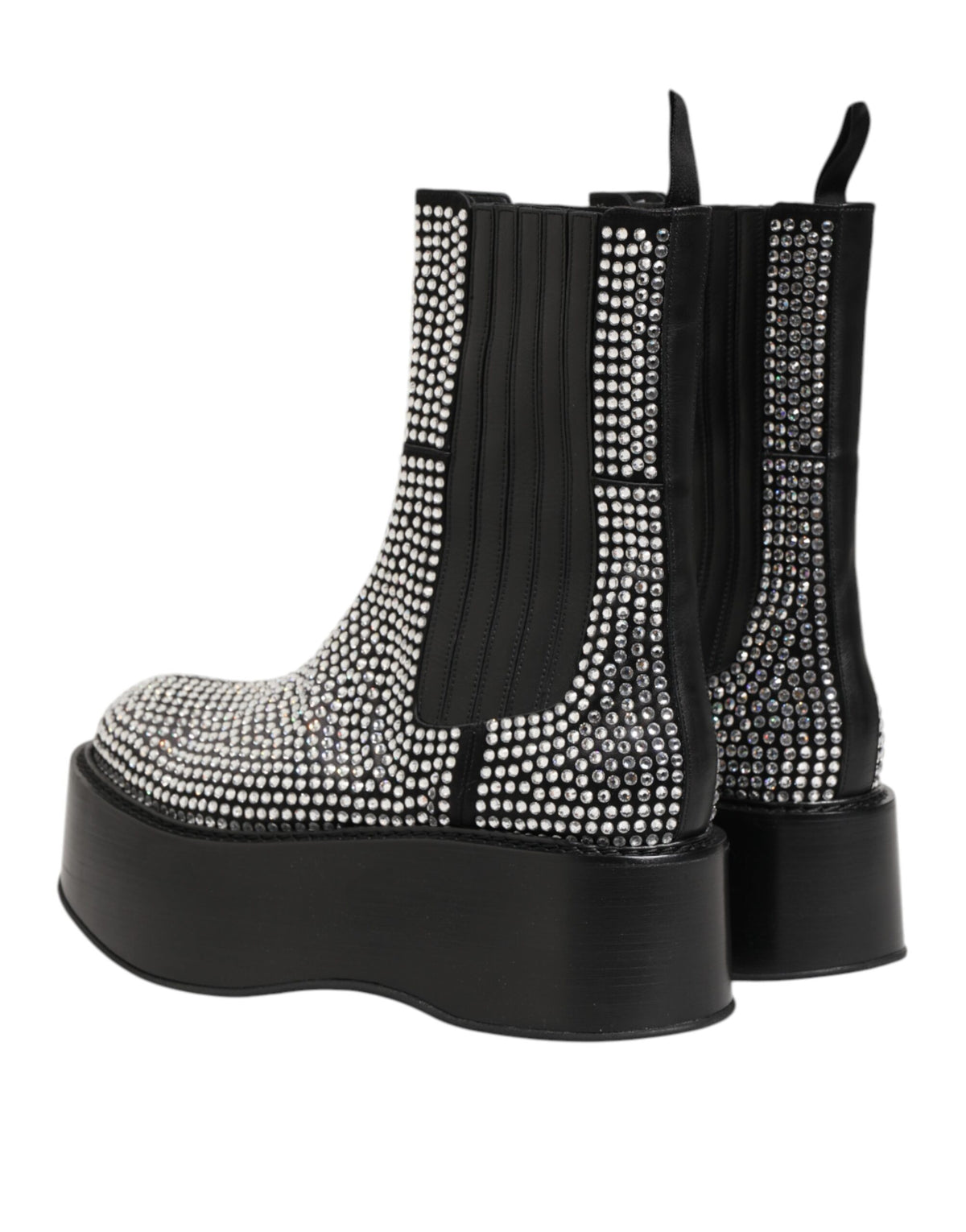 Dolce & Gabbana Men's Calf & Goat Leather Silk Crystal Ankle Chelsea Mid-Calf Short Boots - Black