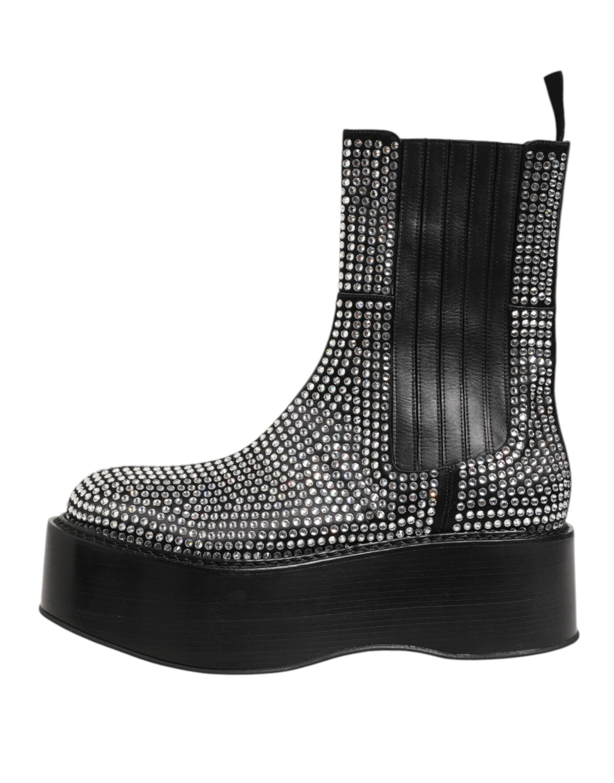 Dolce & Gabbana Men's Calf & Goat Leather Silk Crystal Ankle Chelsea Mid-Calf Short Boots - Black