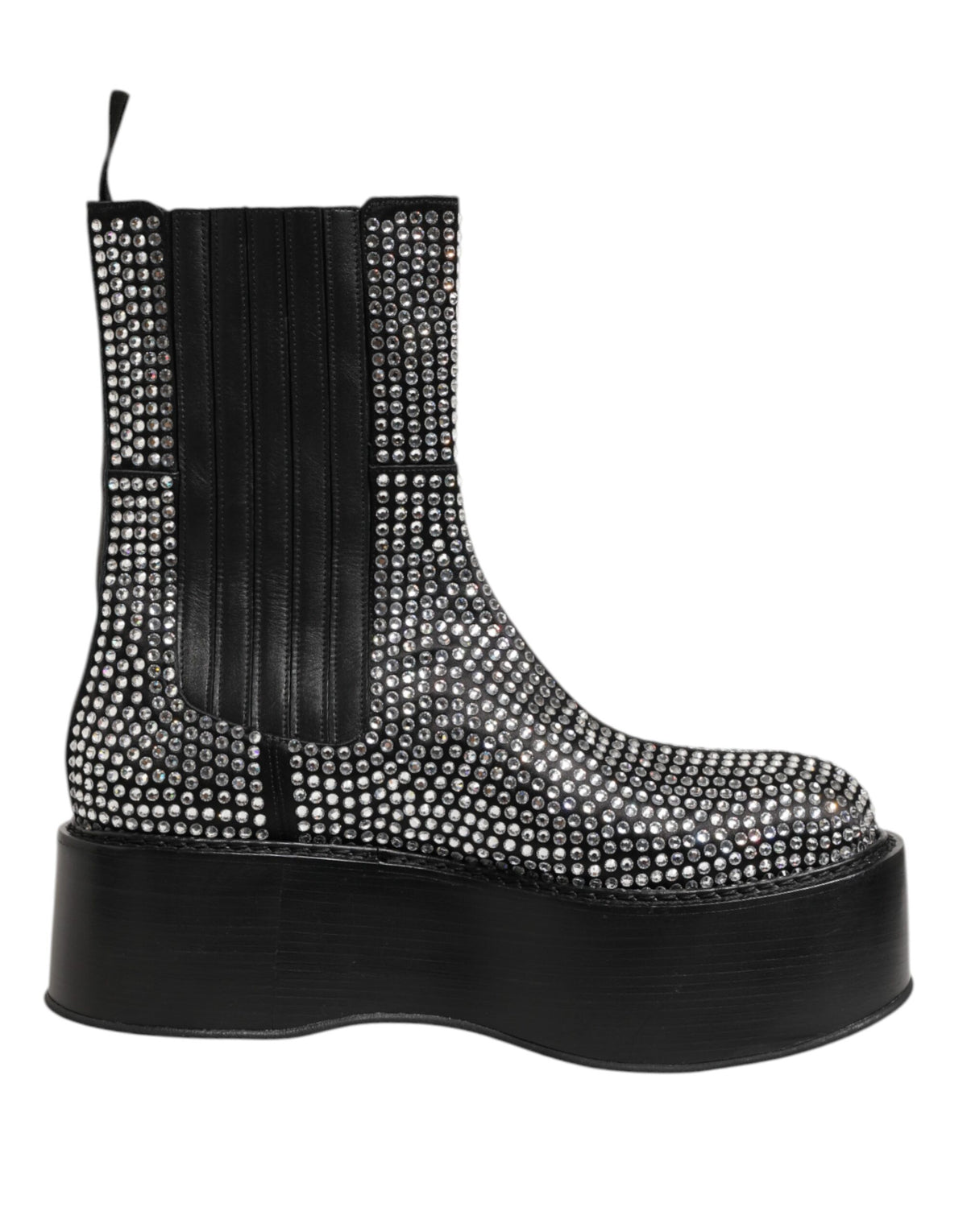 Dolce & Gabbana Men's Calf & Goat Leather Silk Crystal Ankle Chelsea Mid-Calf Short Boots - Black