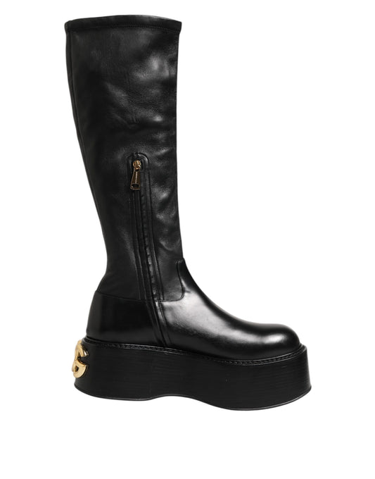 Dolce & Gabbana Men's Silk Viscose Calf & Goat Leather High-Heel Over-The-Knee Boots - Black Signature