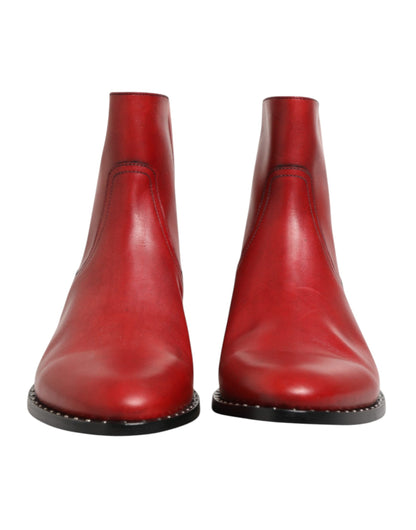 Dolce & Gabbana Men's Silk Viscose Calf & Goat Leather Ankle Chelsea Boots - Red