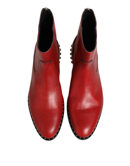 Dolce & Gabbana Men's Silk Viscose Calf & Goat Leather Ankle Chelsea Boots - Red