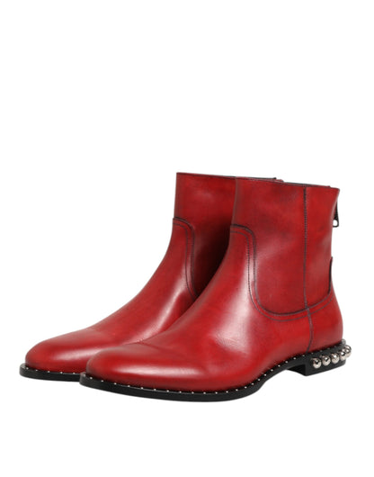 Dolce & Gabbana Men's Silk Viscose Calf & Goat Leather Ankle Chelsea Boots - Red