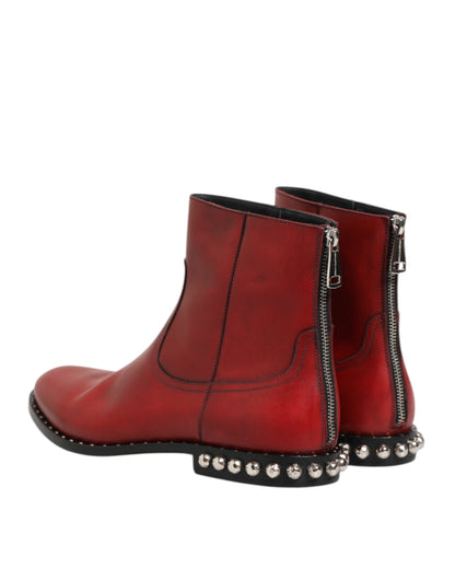 Dolce & Gabbana Men's Silk Viscose Calf & Goat Leather Ankle Chelsea Boots - Red