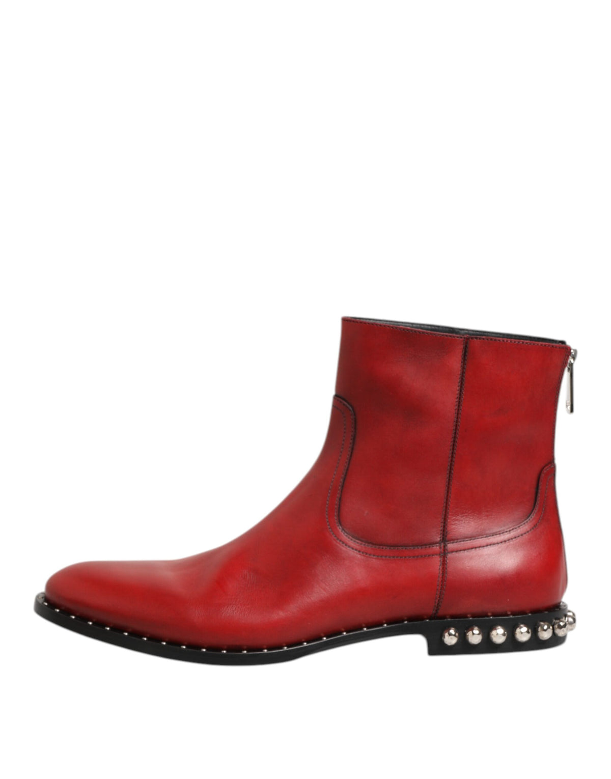 Dolce & Gabbana Men's Silk Viscose Calf & Goat Leather Ankle Chelsea Boots - Red