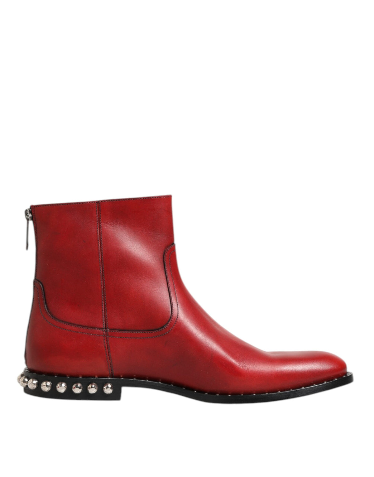 Dolce & Gabbana Men's Silk Viscose Calf & Goat Leather Ankle Chelsea Boots - Red