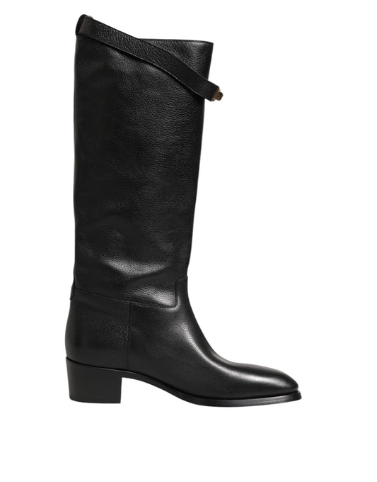 Dolce & Gabbana Men's Calf Leather Viscose & Silk Over-The-Knee Boots - Black Signature