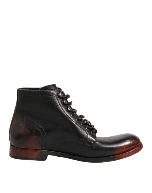 Dolce & Gabbana Men's Acetate Polyester Goat & Calf Leather Lace-Up Ankle Boots - Black Red