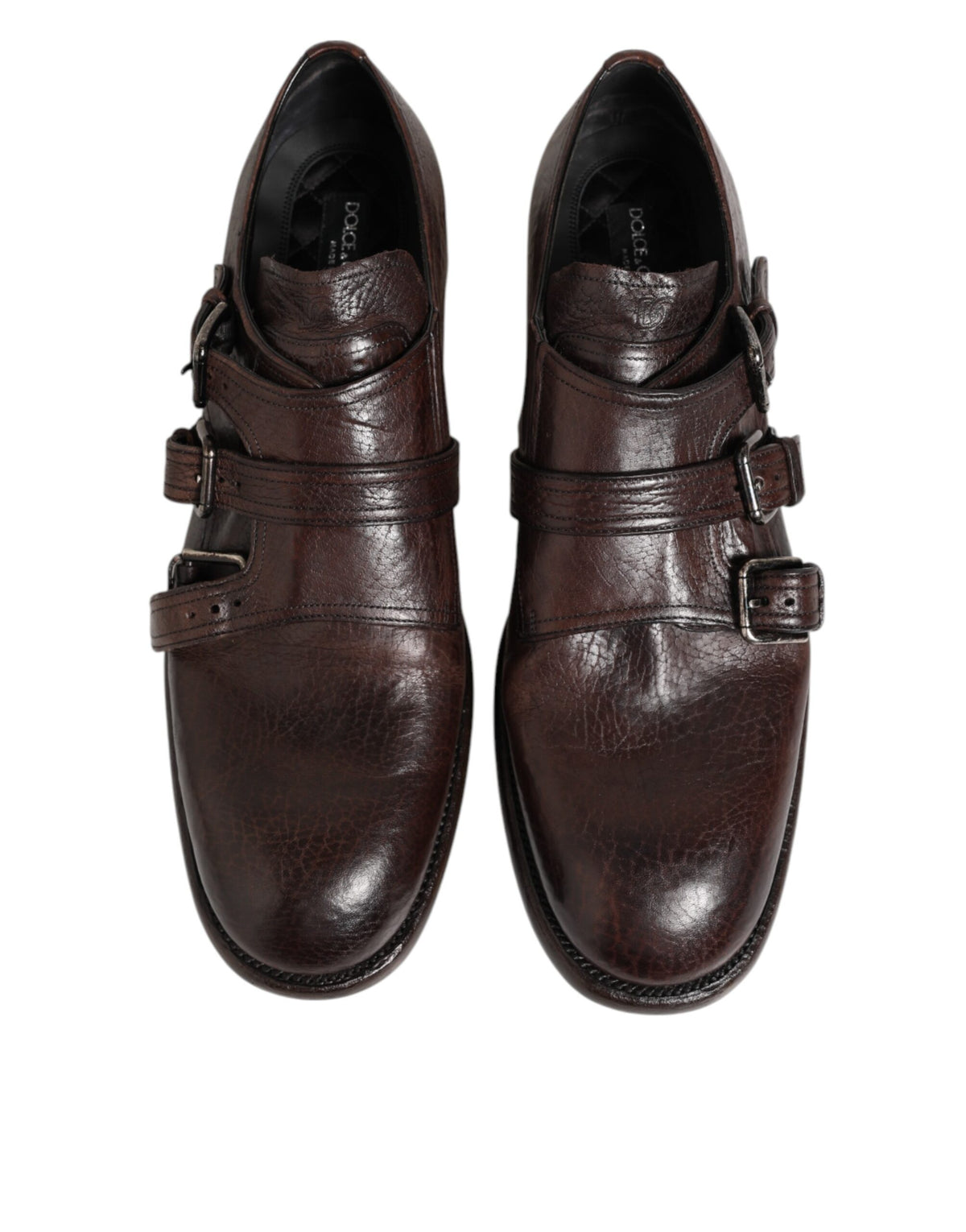 Dolce & Gabbana Men's Silk Viscose Calf Goat & Horse Leather Derby Monk-Strap Strap Shoes - Brown