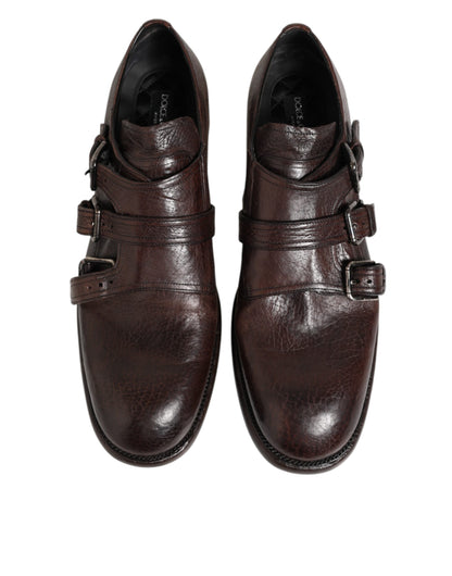 Dolce & Gabbana Men's Silk Viscose Calf Goat & Horse Leather Derby Monk-Strap Strap Shoes - Brown