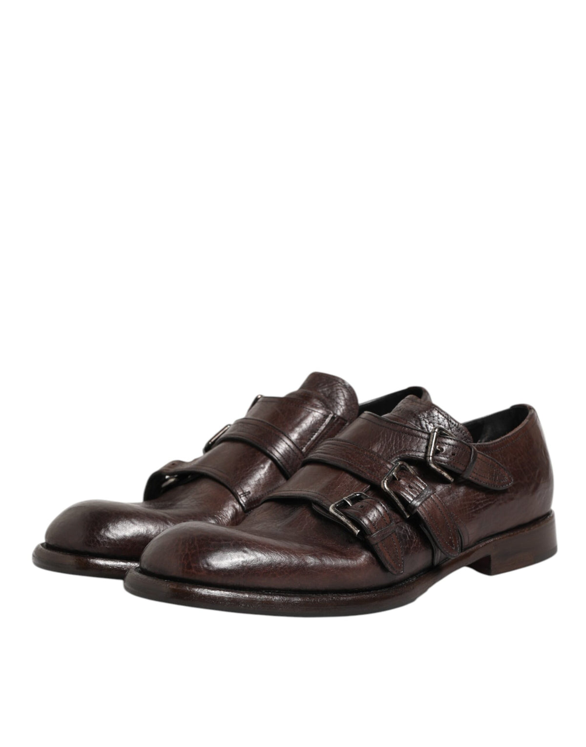 Dolce & Gabbana Men's Silk Viscose Calf Goat & Horse Leather Derby Monk-Strap Strap Shoes - Brown