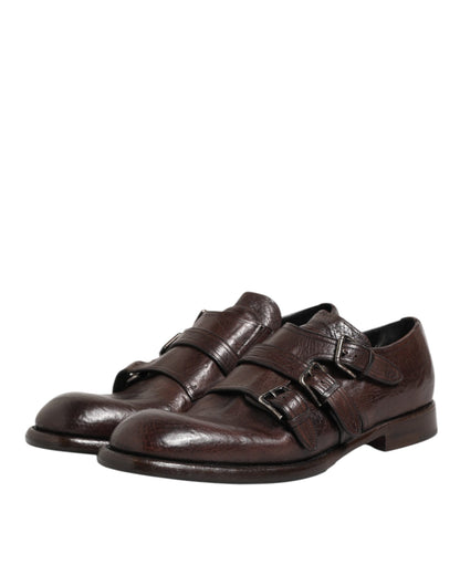 Dolce & Gabbana Men's Silk Viscose Calf Goat & Horse Leather Derby Monk-Strap Strap Shoes - Brown