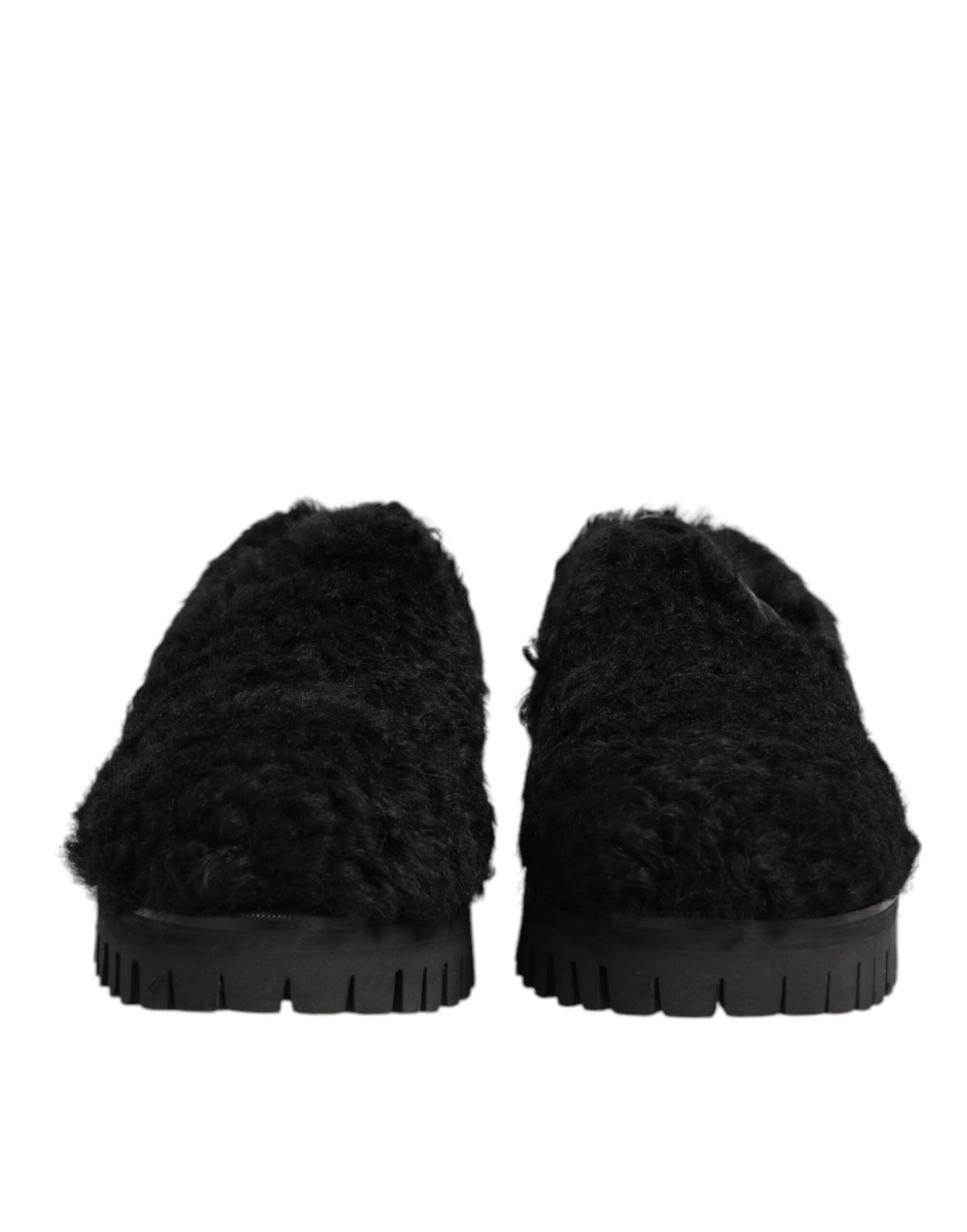 Dolce & Gabbana Men's Calf & Goat Leather Fur Platform Loafer Slip-On Slippers Shoes - Black