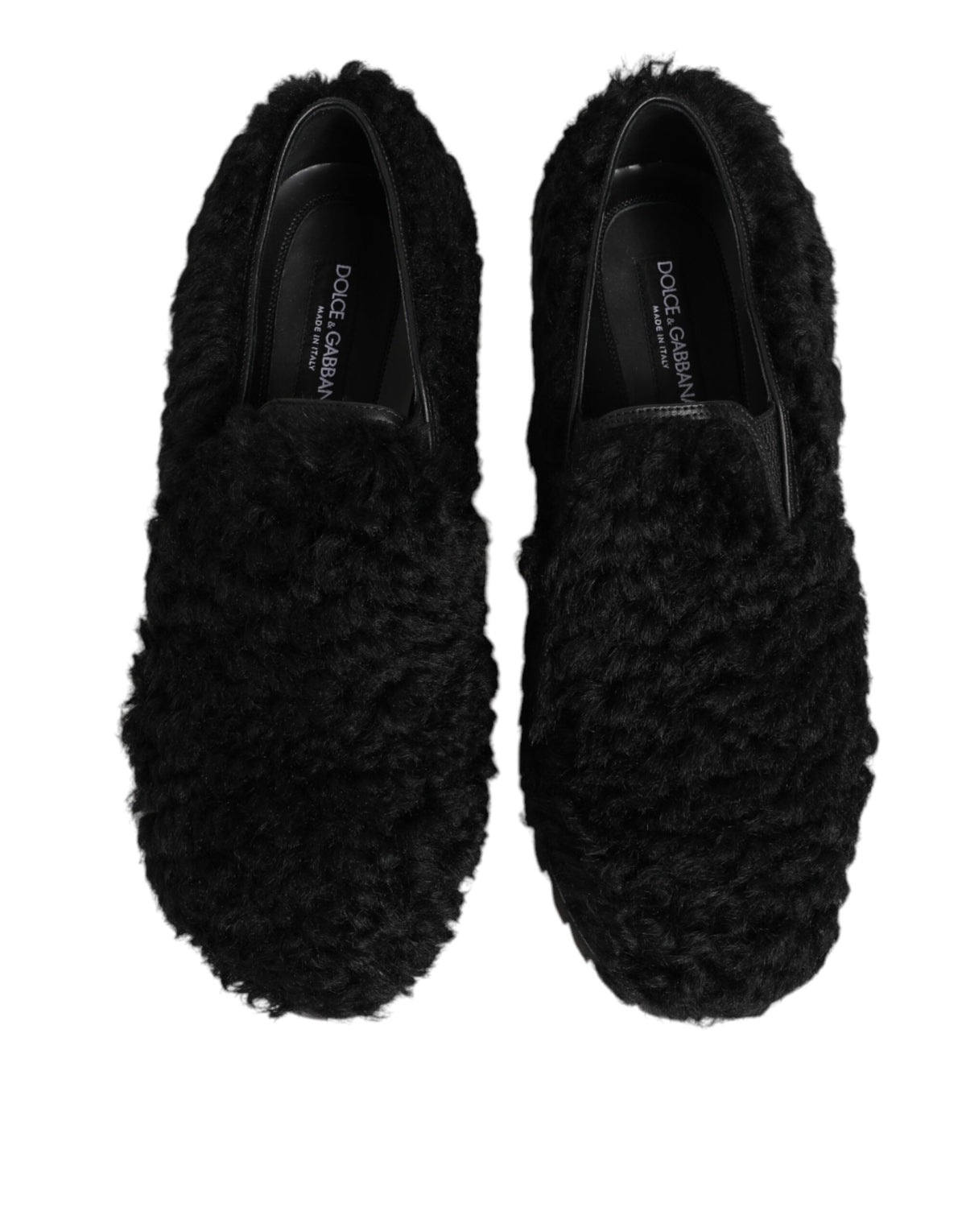 Dolce & Gabbana Men's Calf & Goat Leather Fur Platform Loafer Slip-On Slippers Shoes - Black