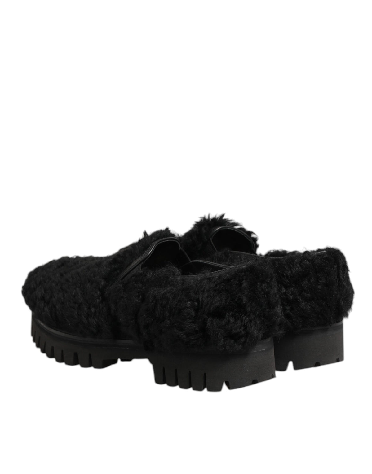 Dolce & Gabbana Men's Calf & Goat Leather Fur Platform Loafer Slip-On Slippers Shoes - Black