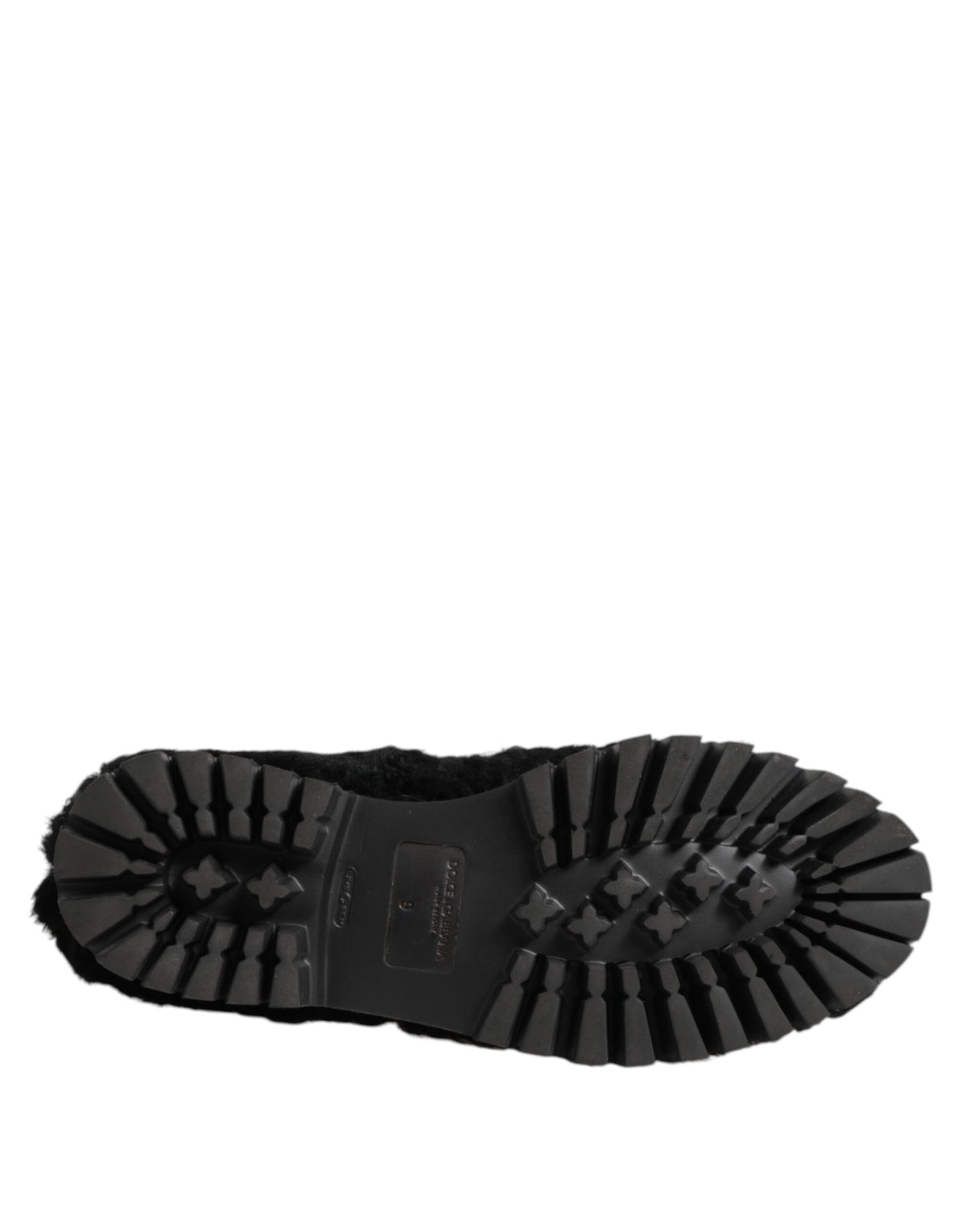 Dolce & Gabbana Men's Calf & Goat Leather Fur Platform Loafer Slip-On Slippers Shoes - Black
