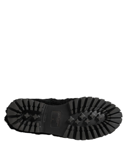 Dolce & Gabbana Men's Calf & Goat Leather Fur Platform Loafer Slip-On Slippers Shoes - Black