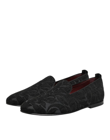 Dolce & Gabbana Men's Polyester Silk Calf & Goat Leather Loafer Slip-On Shoes - Black