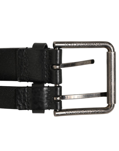 Dolce & Gabbana Calfskin Leather Belt - Black Silver