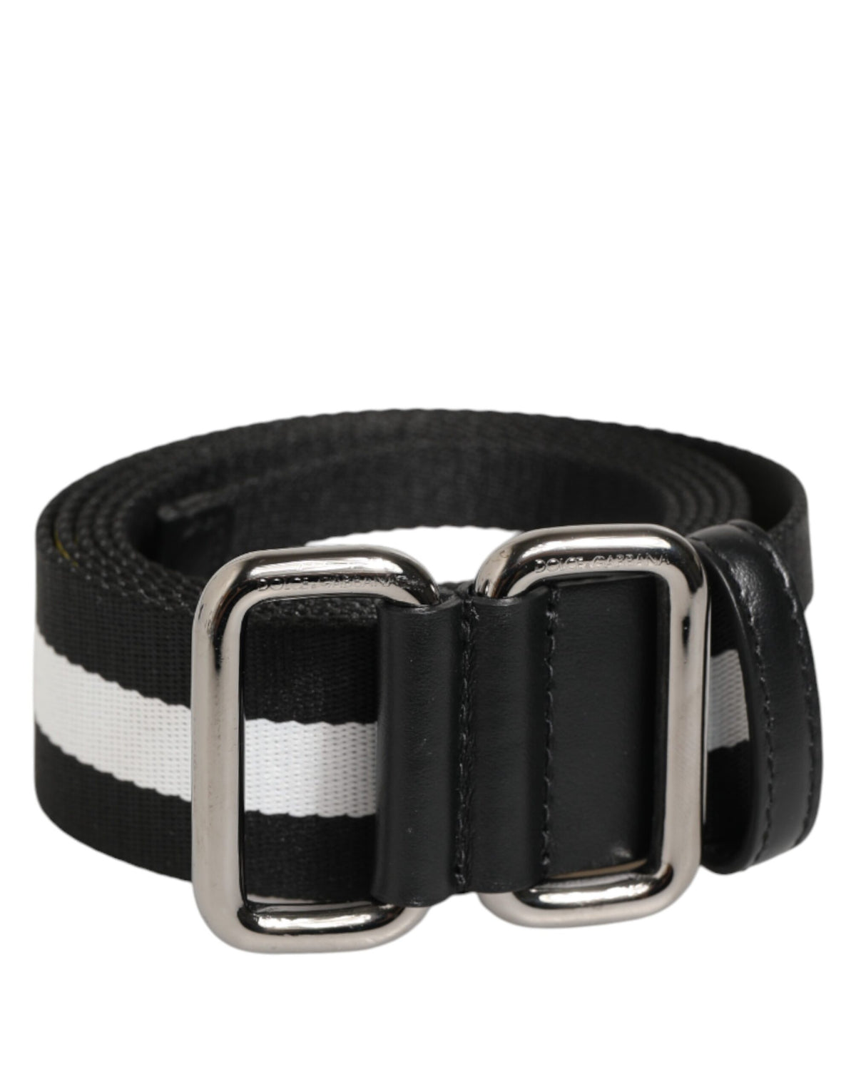Dolce & Gabbana Calf Leather Nylon & Metal Belt - Black Silver White Striped