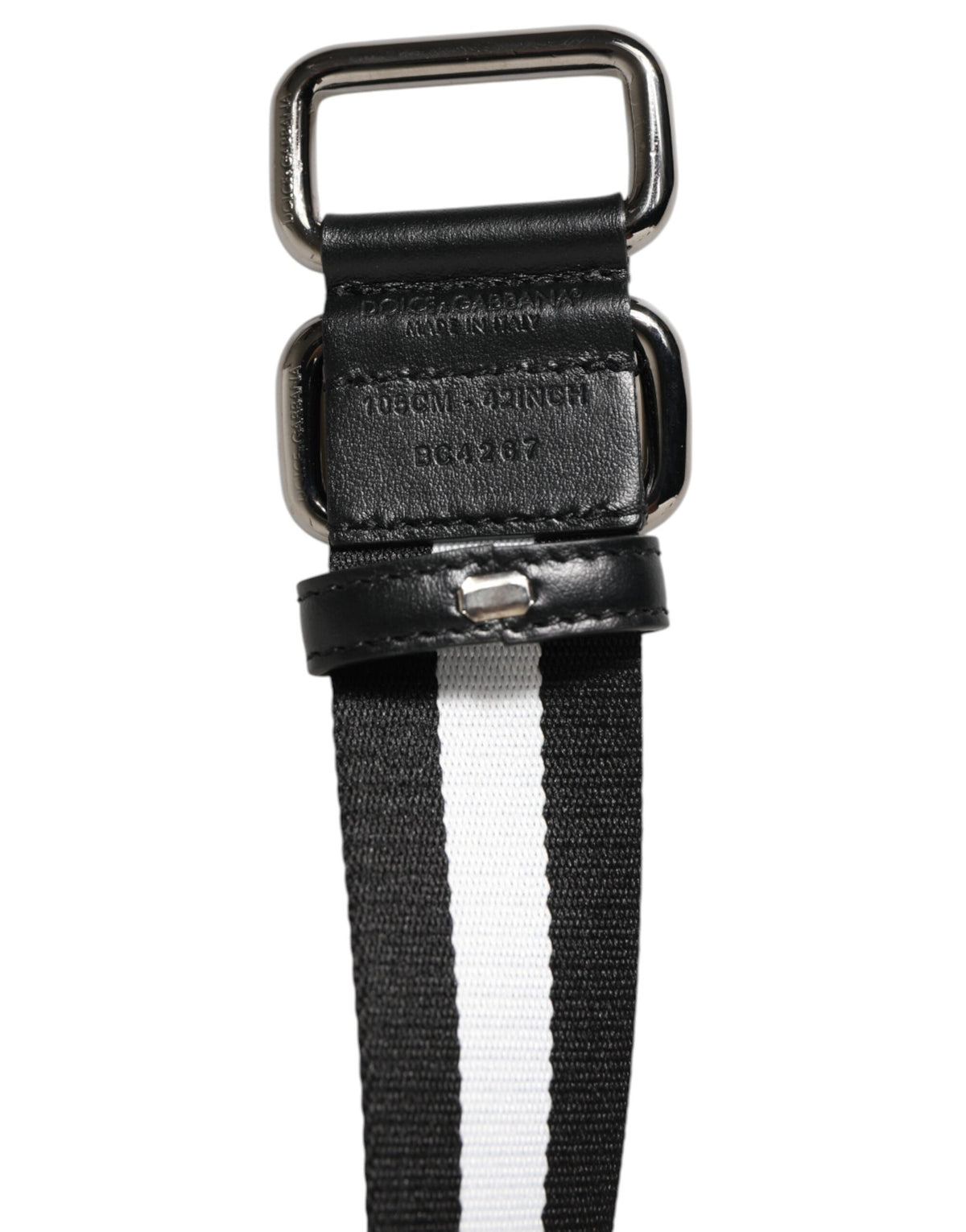 Dolce & Gabbana Calf Leather Nylon & Metal Belt - Black Silver White Striped