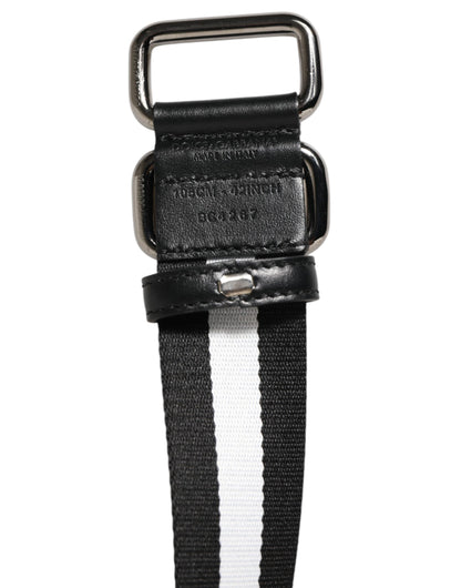 Dolce & Gabbana Calf Leather Nylon & Metal Belt - Black Silver White Striped