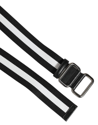 Dolce & Gabbana Calf Leather Nylon & Metal Belt - Black Silver White Striped