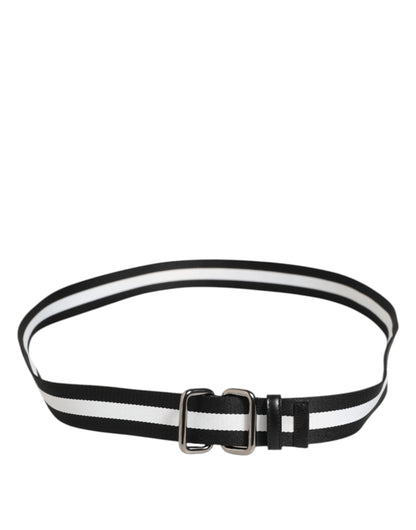 Dolce & Gabbana Calf Leather Nylon & Metal Belt - Black Silver White Striped