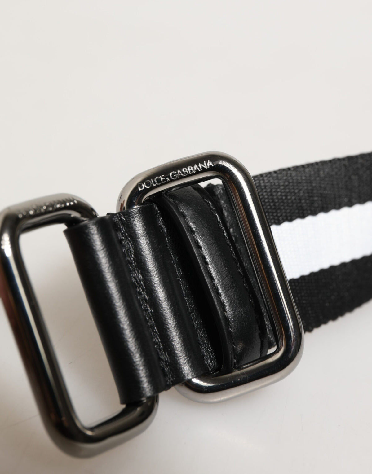 Dolce & Gabbana Calf Leather Nylon & Metal Belt - Black Orange Silver White Print Striped