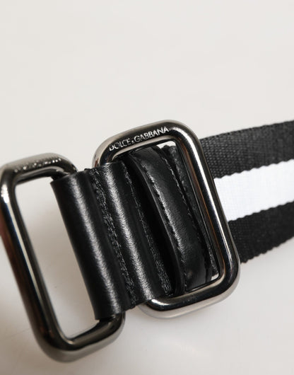Dolce & Gabbana Calf Leather Nylon & Metal Belt - Black Orange Silver White Print Striped